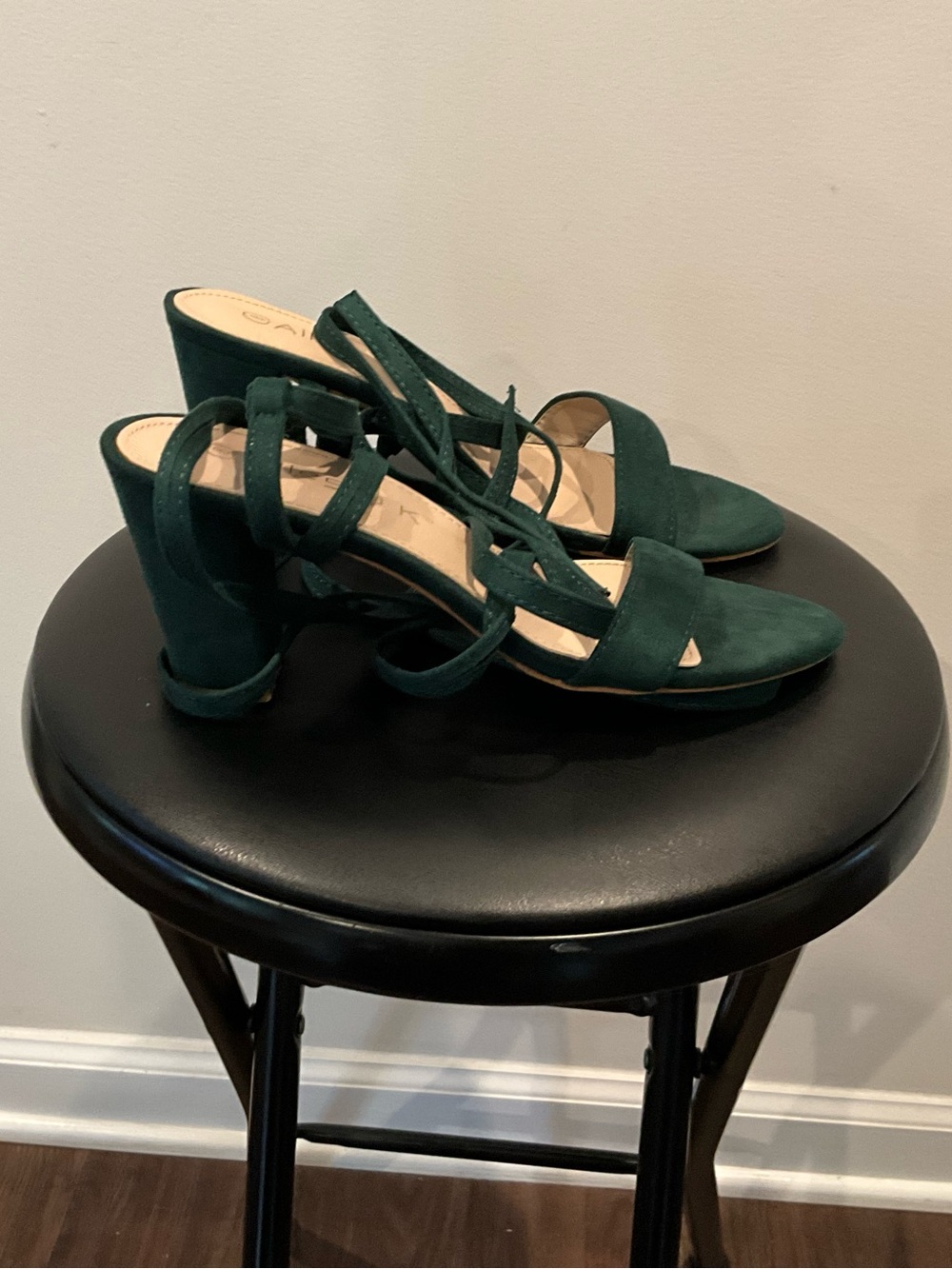 Allegra K Deep Green Suede Strappy Block Heels size 8